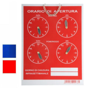 Cartello Orario 4 Orologi Tempopol Rosso  Cm 16x21