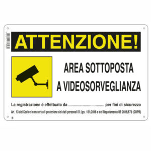 Cartello Area Videosorvegliata    30x 20 Alluminio